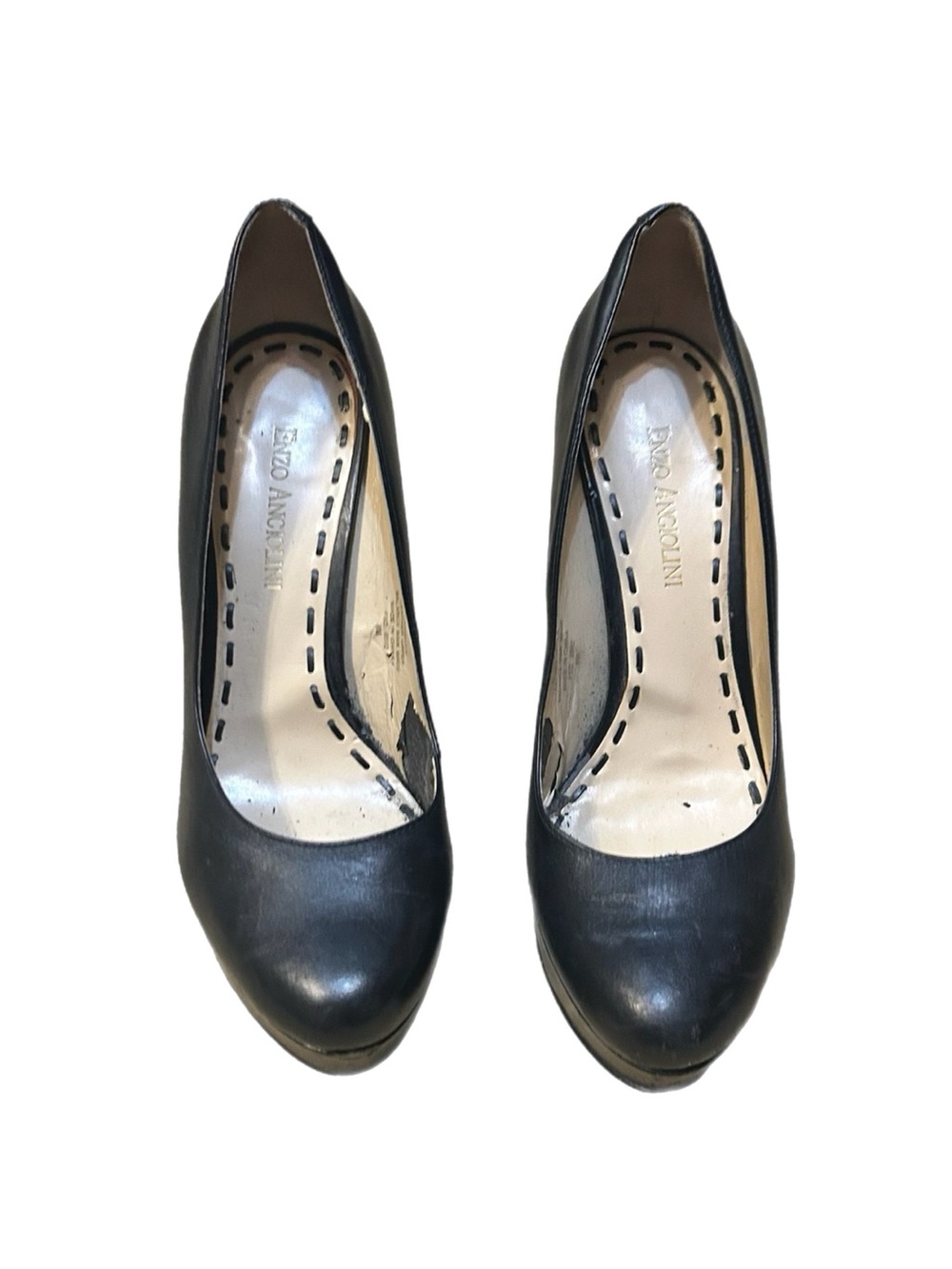 Enzo Angiolini Black Round-Toe Leather Pumps